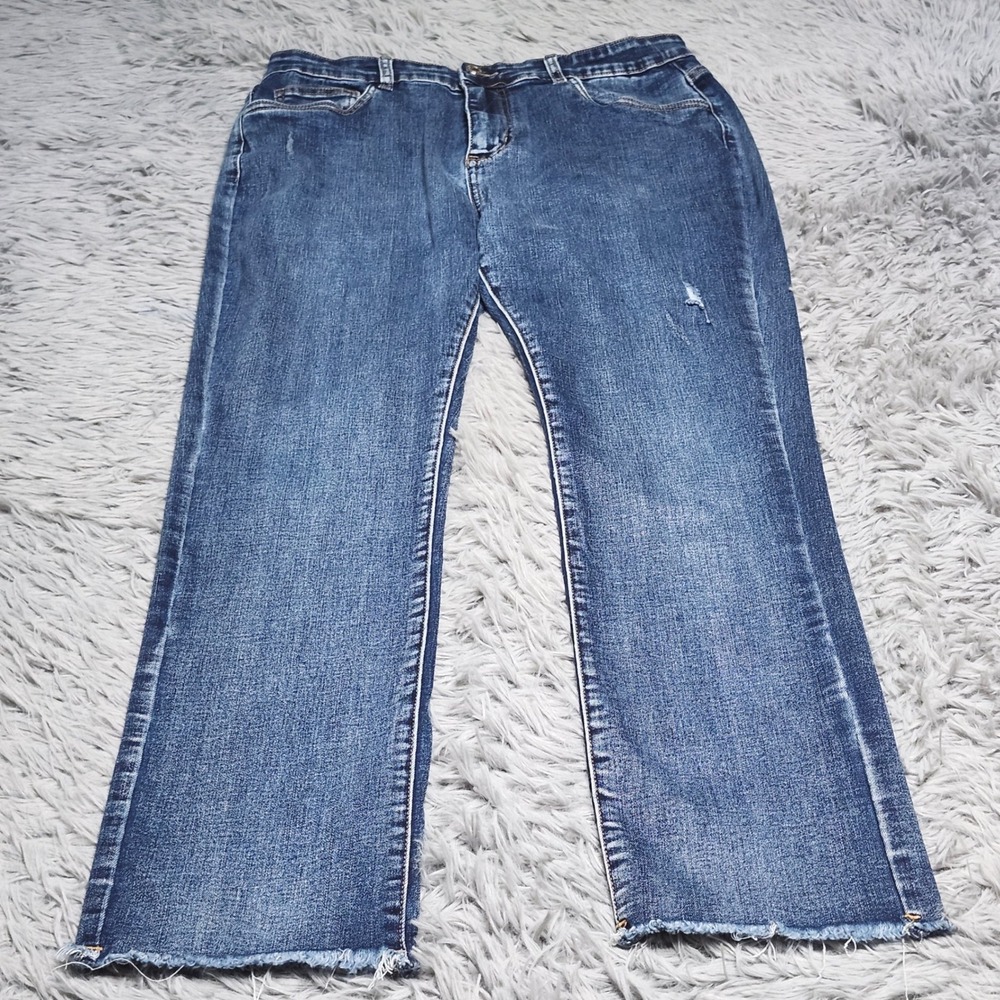 Coco + Carmen Jeans Womens Large Blue Cotton Blend Distressed Raw Hem Straight
